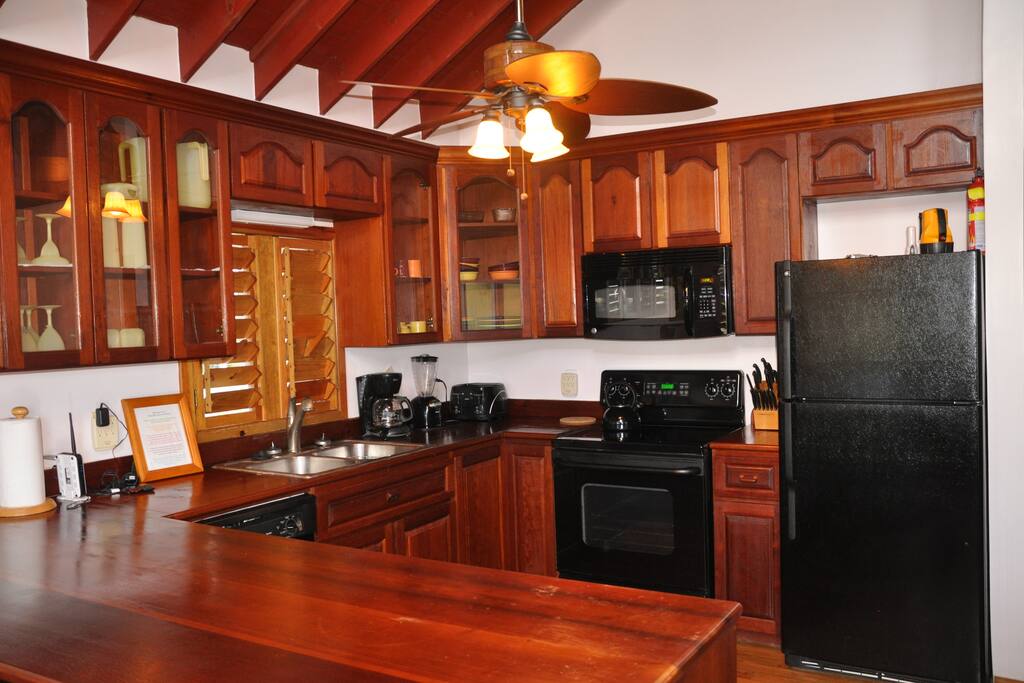 Mahogany Kitchen Cabinets in fully equipped kitchen