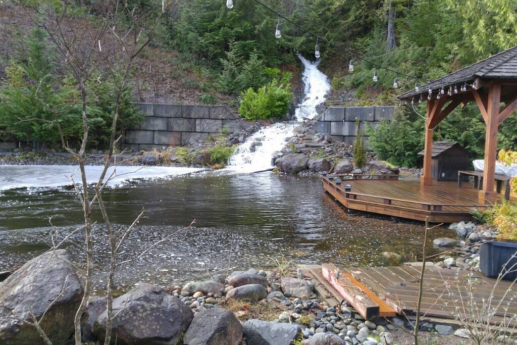 backyard waterfalls during winter, spring and fall.
