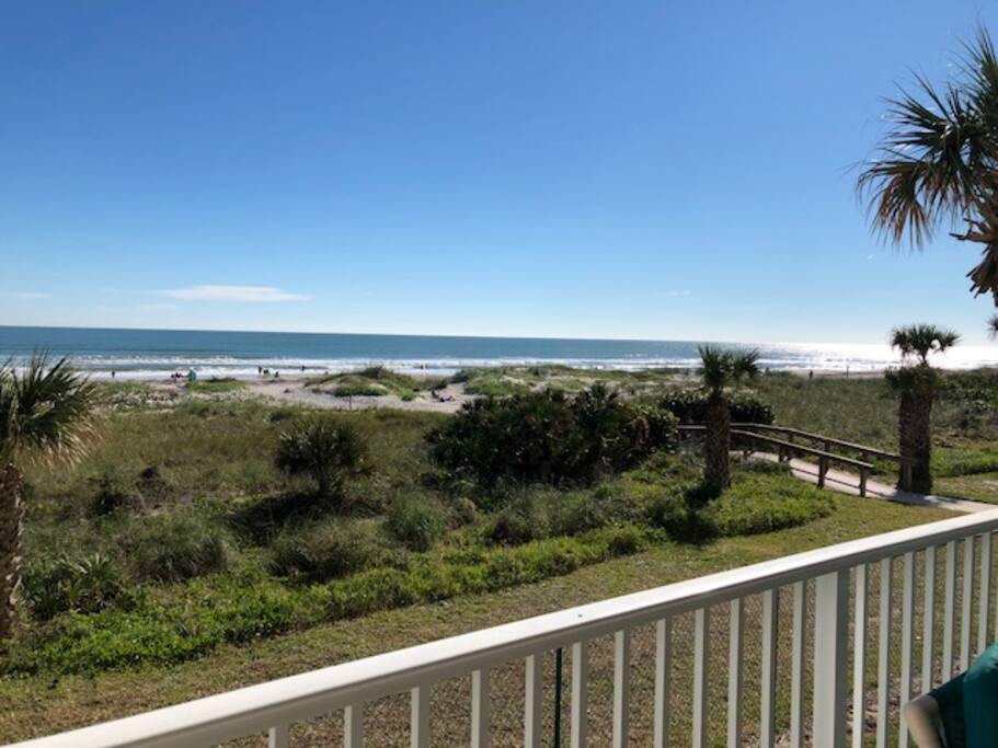 Looking at beach walkover from balcony