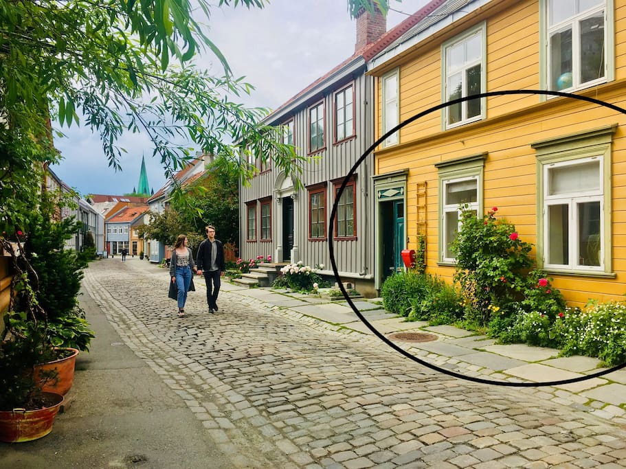 The studio has entrance and two windows on street level.