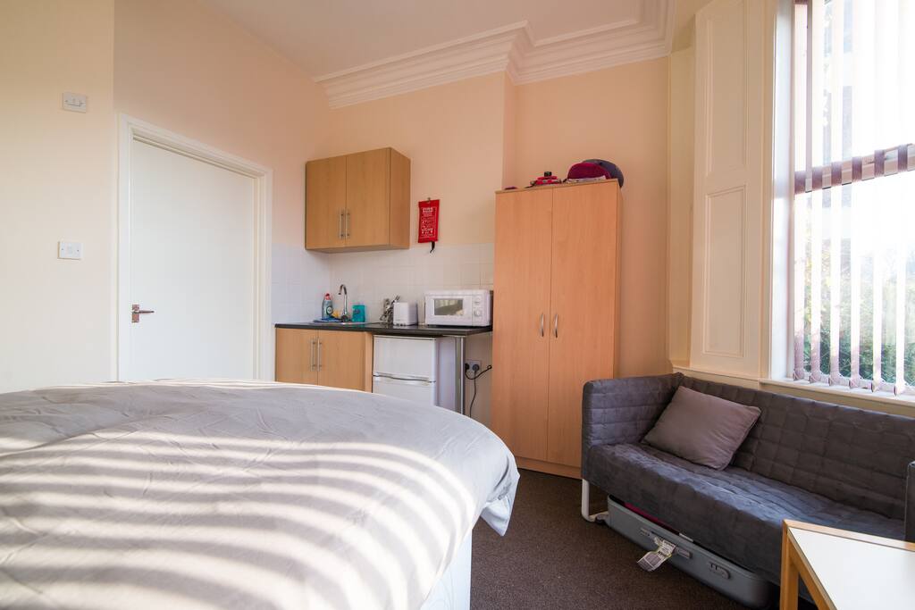 seating, storage and kitchenette area