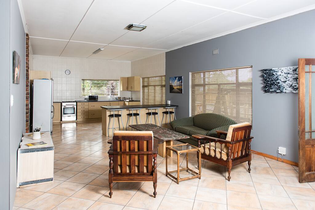 Open plan living room and kitchen.