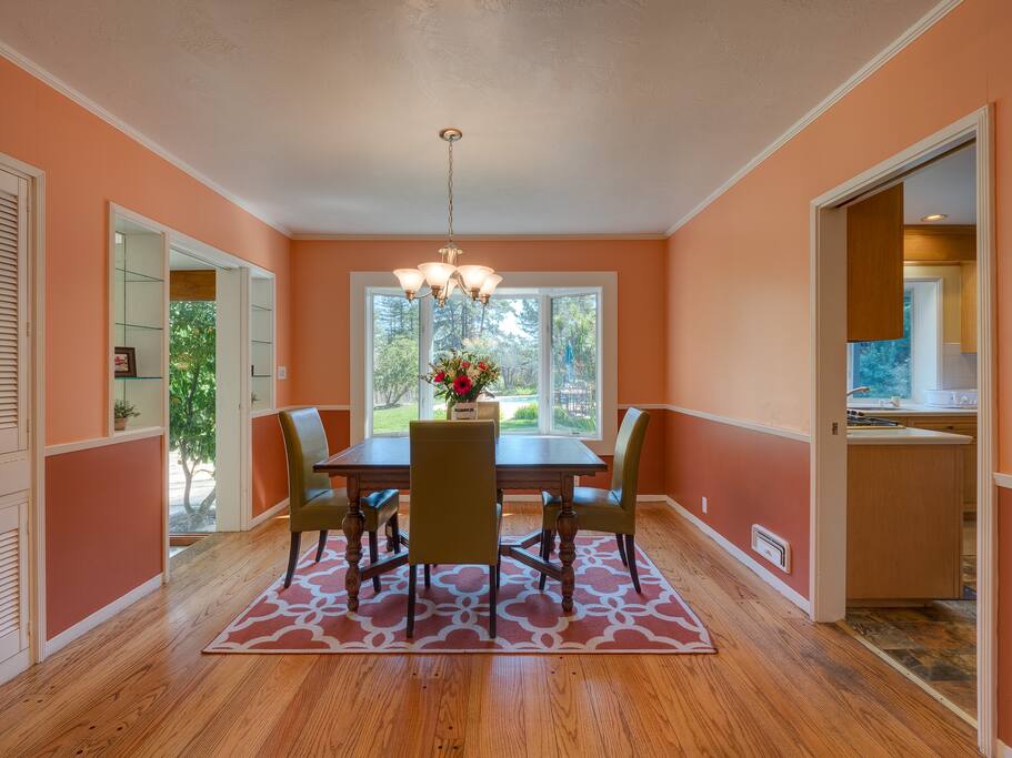 Kitchen table can be expanded to seat 8 guests.