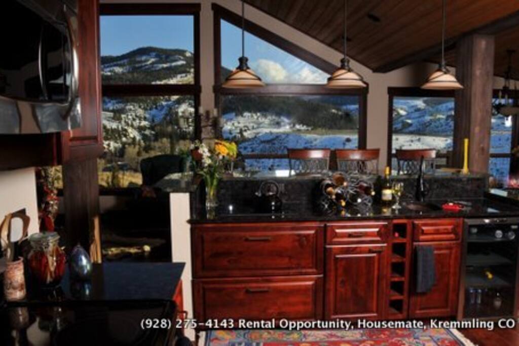 Breakfast Bar Island and view from kitchen.