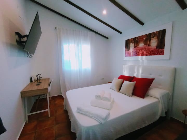Dormido principal con Smart TV, zona de estudio
