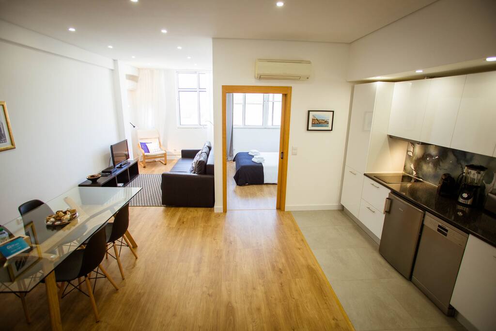 Living room, social area and kitchenette