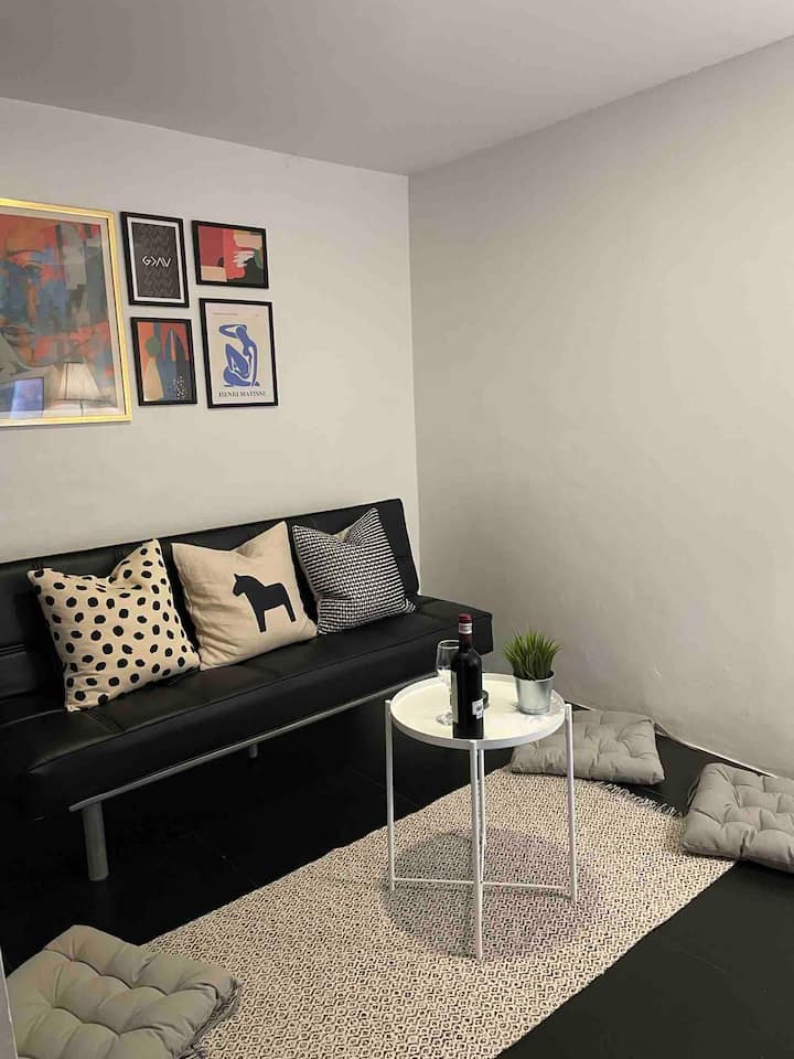 Chumba cha 4, chumba cha burudani kilicho na kitanda cheusi cha sofa 