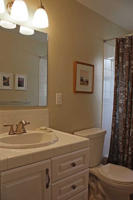 Private bathroom with bath tub and shower