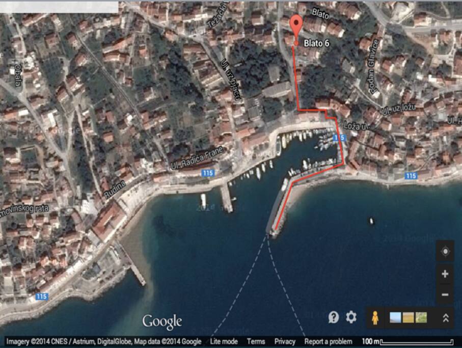 Walking directions from Catamaran Dock to Apartment Kale