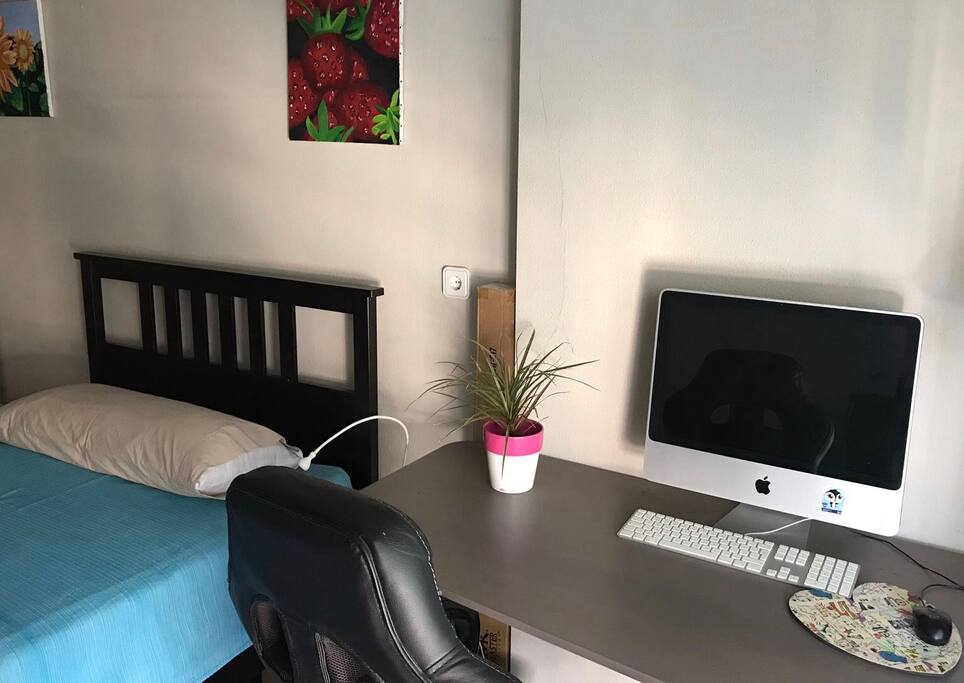 private double bedroom with laptop friendly workspace