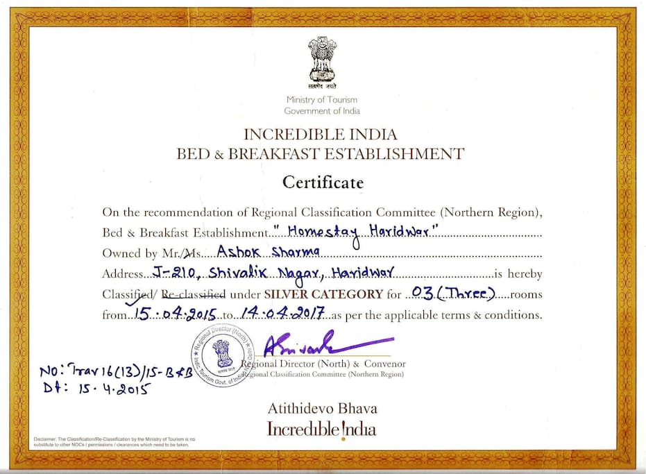 Accreditation by Min.of Tourism
