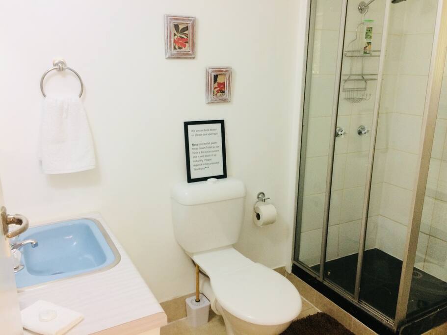Shower, toilet and basin