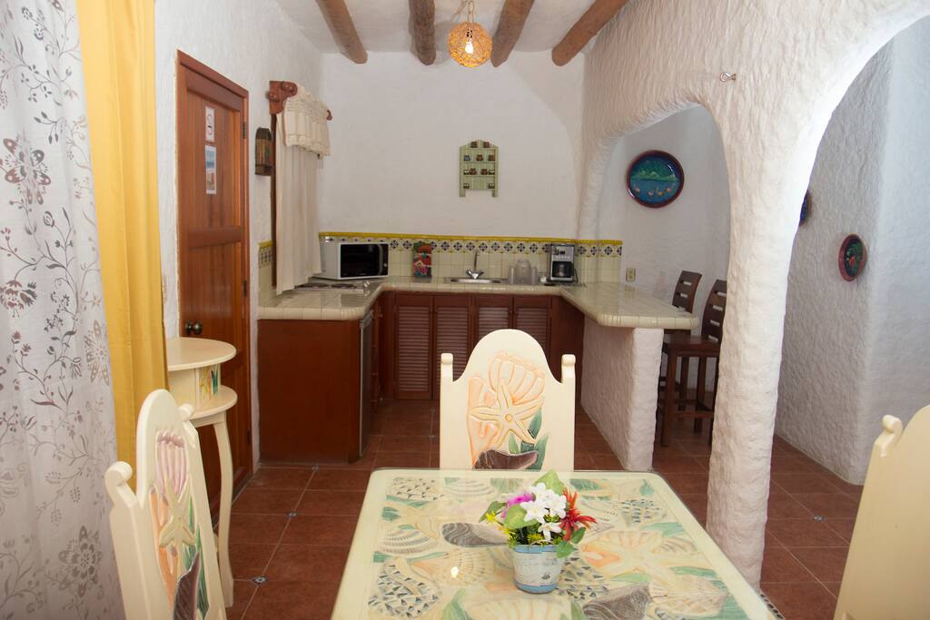 Dining table and kitchen