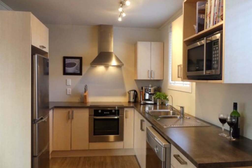 A well equipped kitchen with modern new appliances
