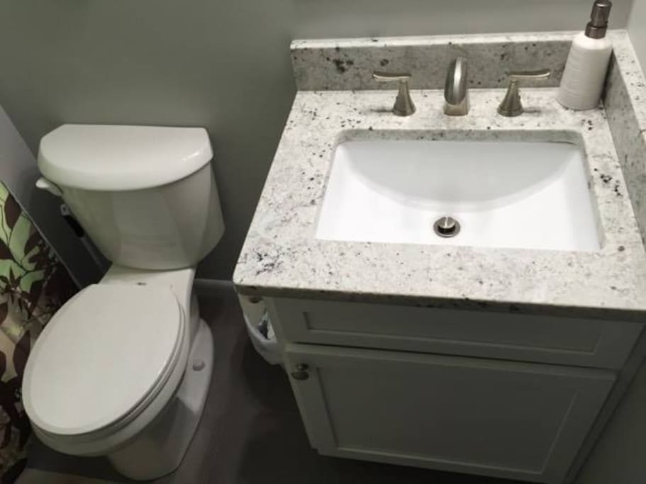 Toilet and sink in guest bathroom