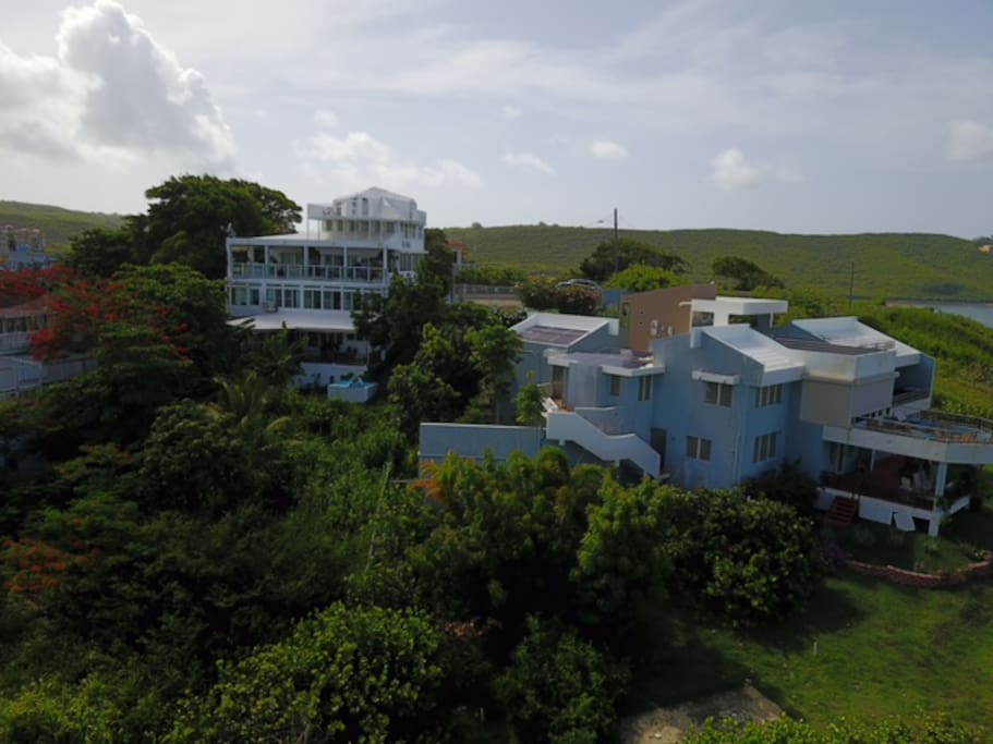 White building perched up top