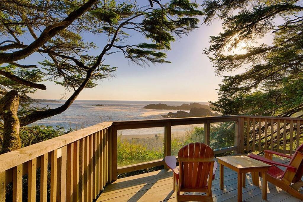 All yurts come with their own cedar deck and patio furniture so you can relax outdoors