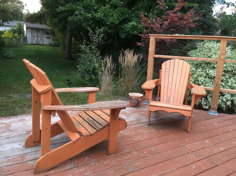 Enjoy morning coffee on your private deck overlooking large private backyard.