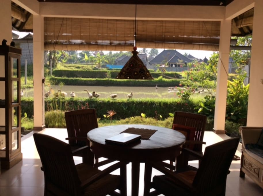 morning veranda work area with a view for guests use.