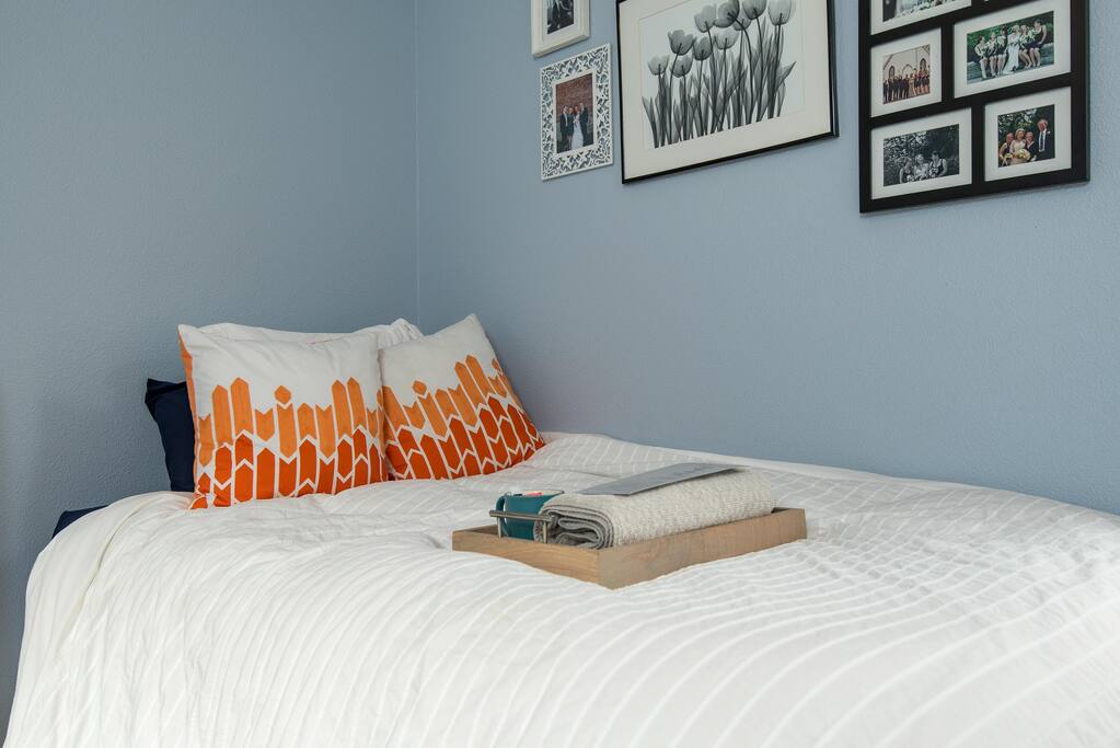 Room #1: Twin bedroom: space on the floor for someone to sleep as well