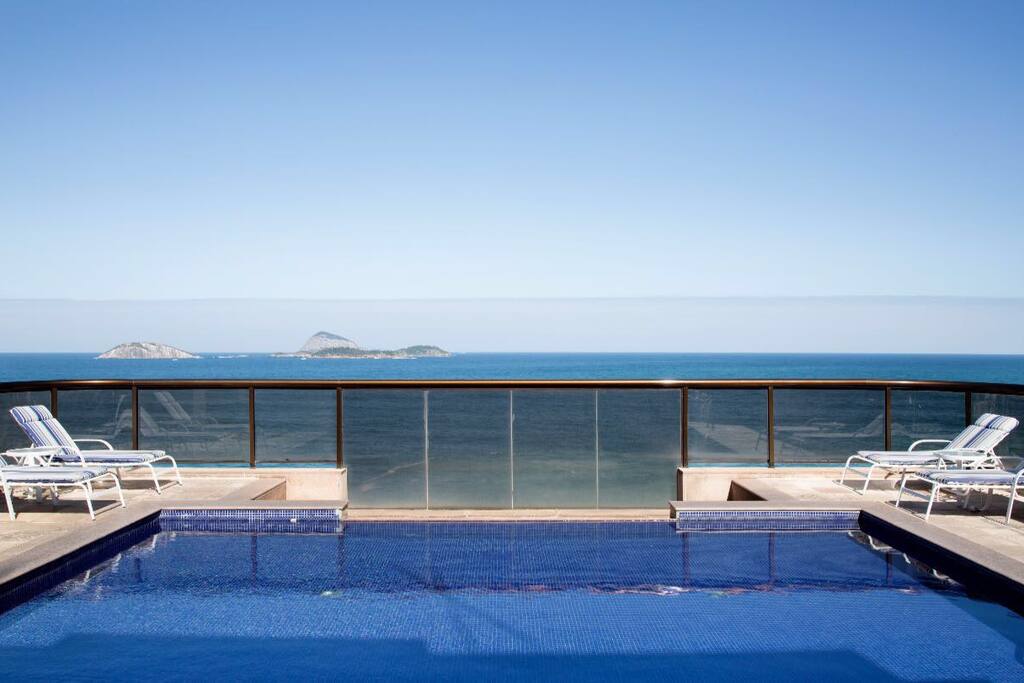 The terrace (building area) and pool / spa / sauna / gym / restaurant for the guest of the apartment.