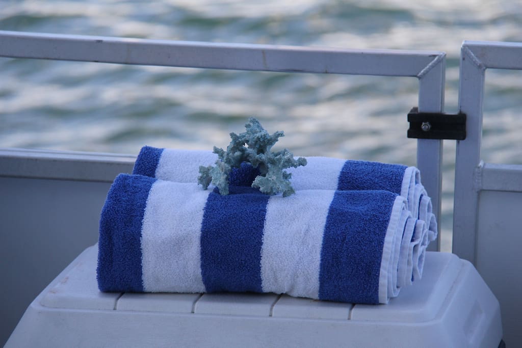 Fresh towels after a fantastic swim off of the Lilypad!
