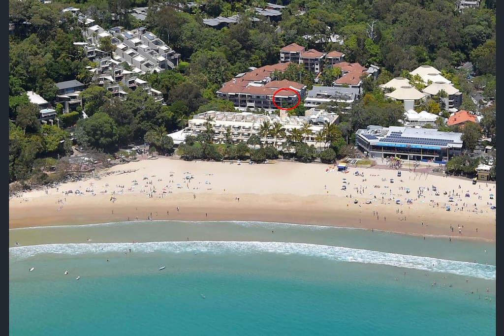 My apartment circled in red. A very short walk to the beach.