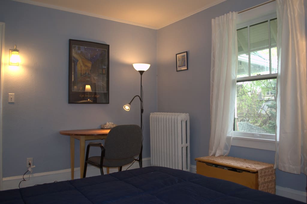 table in blue room