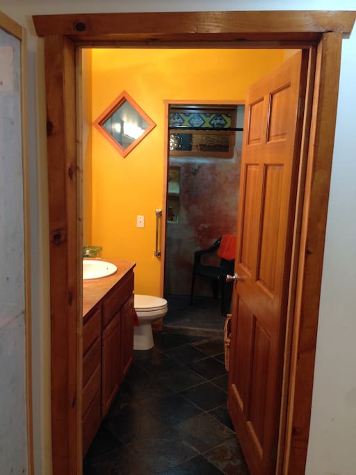 Bathroom with walk in shower. Heated floors.
