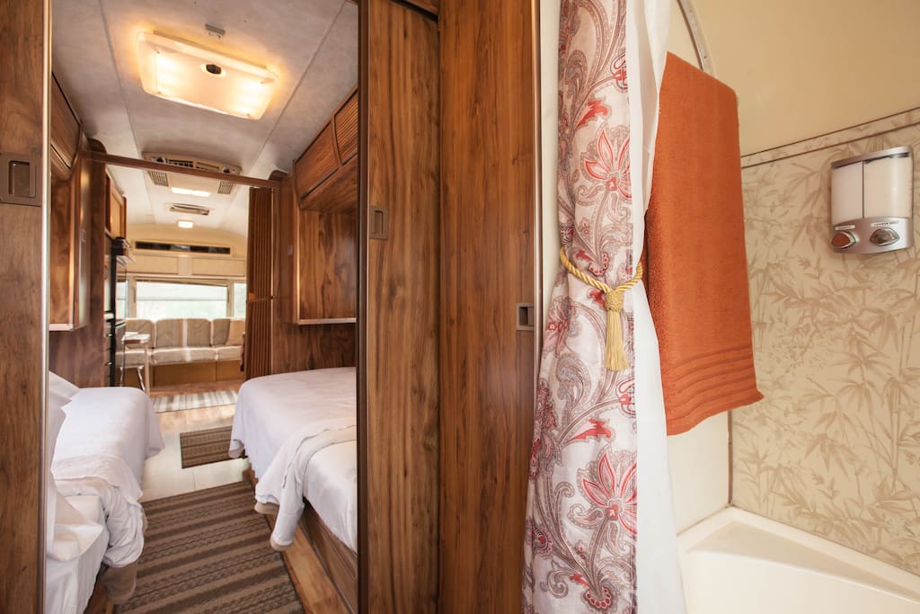 View from shower to bedroom