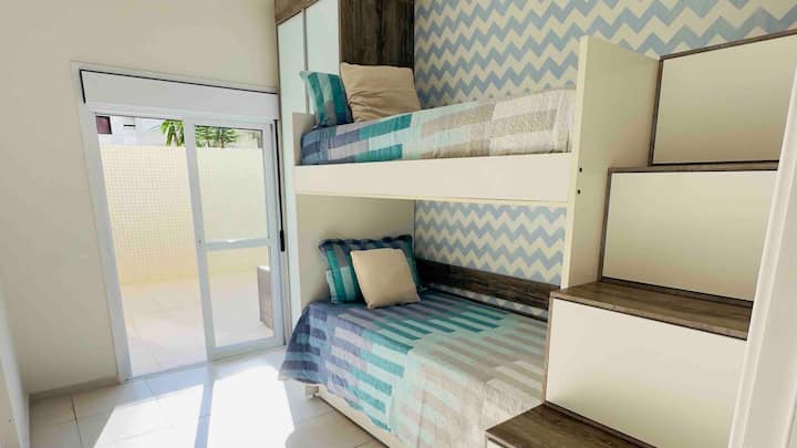 Აპარტამენტი 4 ტრელიშით 3 ორადგილიანი საწოლით. 