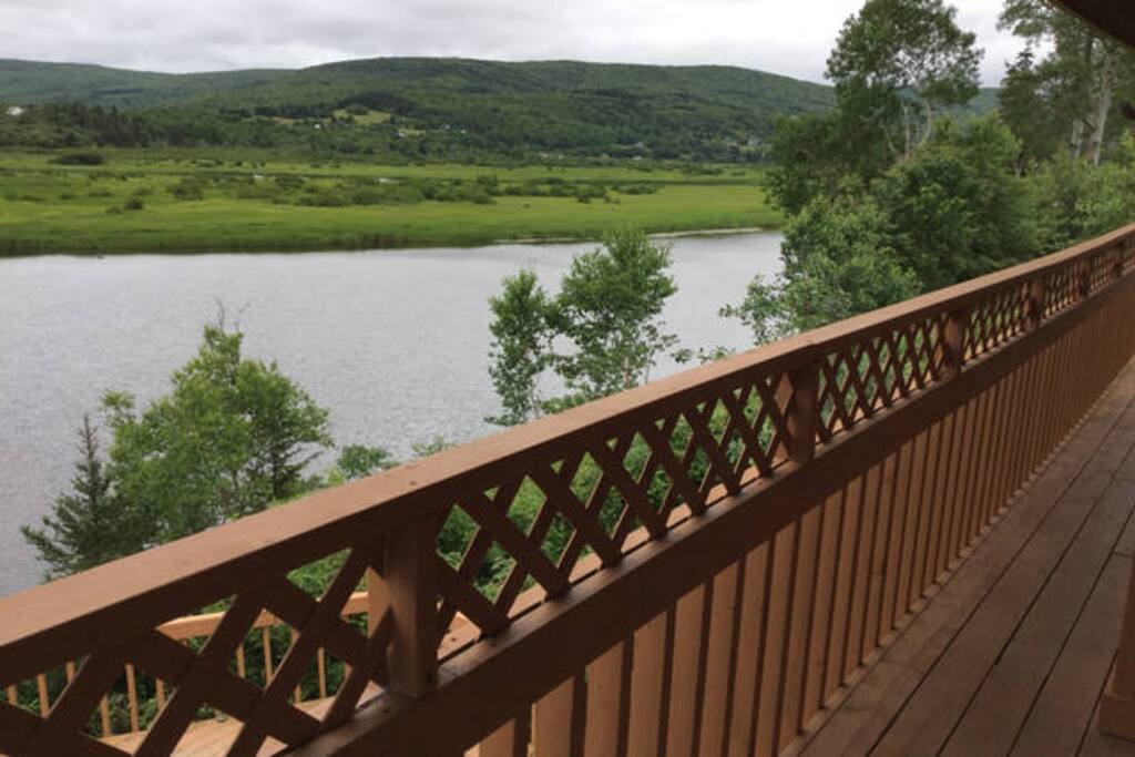 The porch river view of the Margaree River.