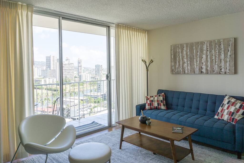 Modern stylish and comfortable furnishings including a sleeper sofa