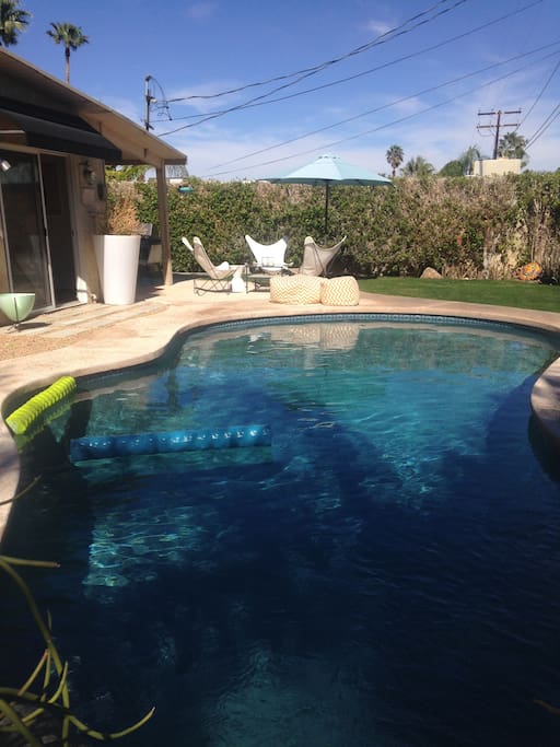 Peaceful private pool and grass area