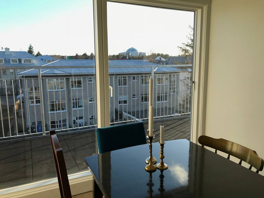 View to Perlan from dining room table