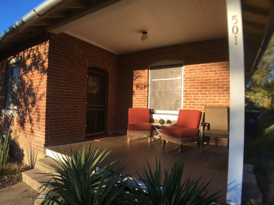 The front porch is a great place to drink morning coffee and plan your day exploring the area.