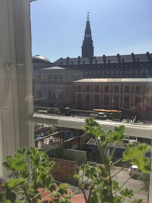 The view from the flat; You see acroos the canal to Thorvaldsen museum and the Danish Parlaiment.