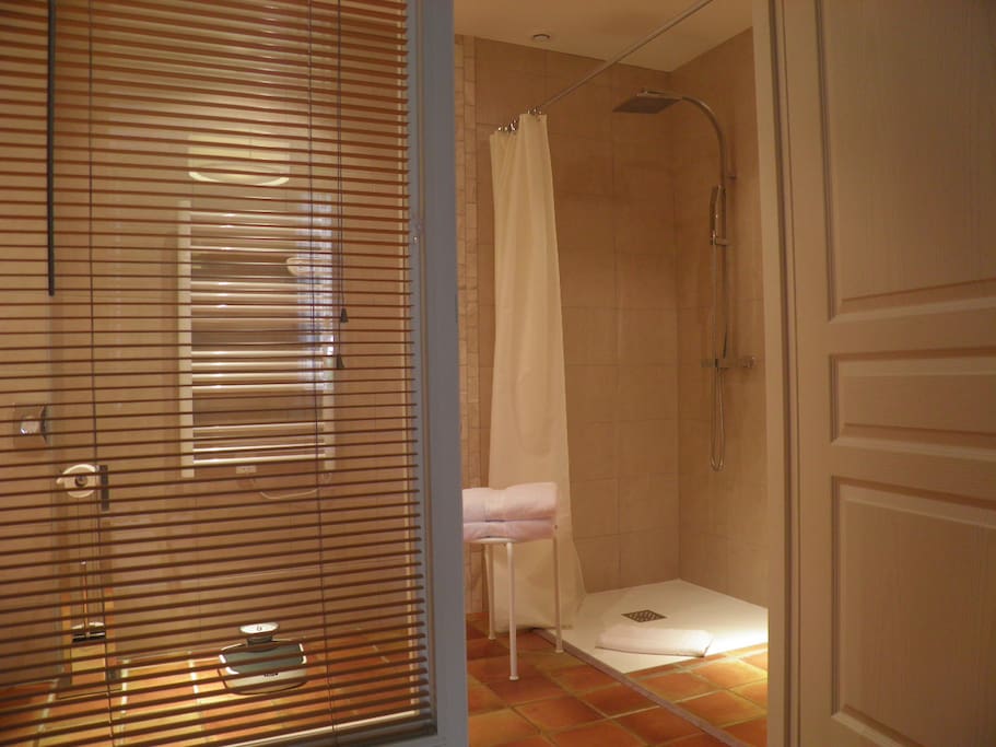 Une belle salle de douche privée légèrement équipée PMR (non labellisée)