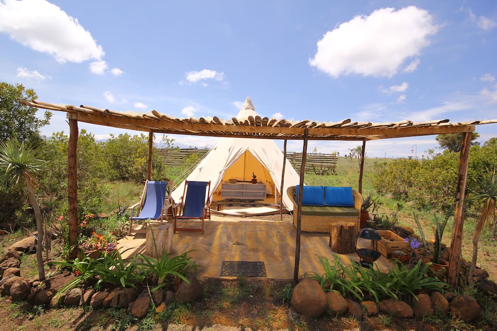 We have the first and only glamping Tipi in Kenya. It's a massive 5m wide and so big enough for a family or four singles, and tall enough for any one to stand up in.