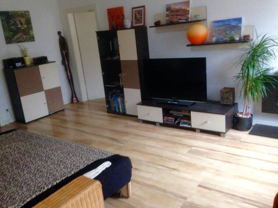 Wohnzimmer mit Auszieh-Sofa / Living room with pull-out couch