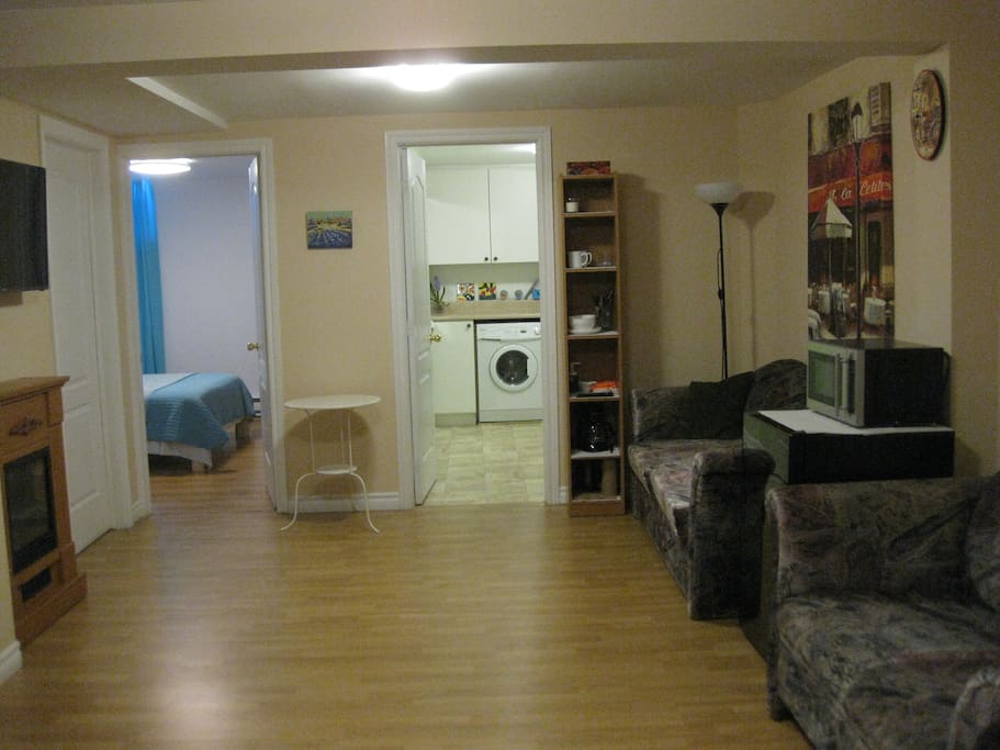 Bedroom, bathroom, family room.