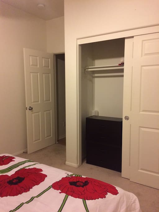 Available closet space, with drawers
