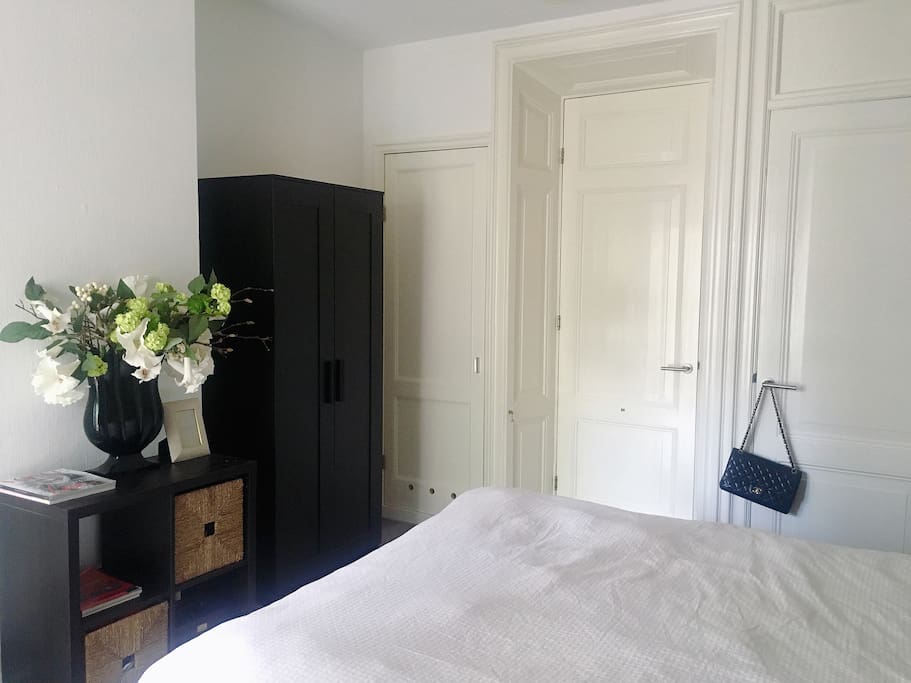The bedroom has a lot of closet space