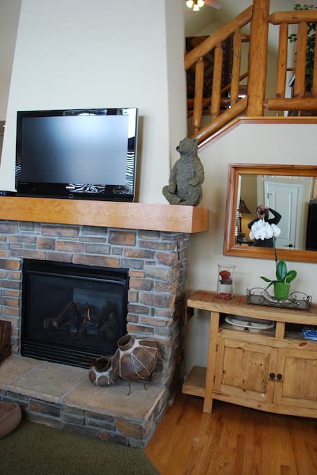 Great room fireplace and TV