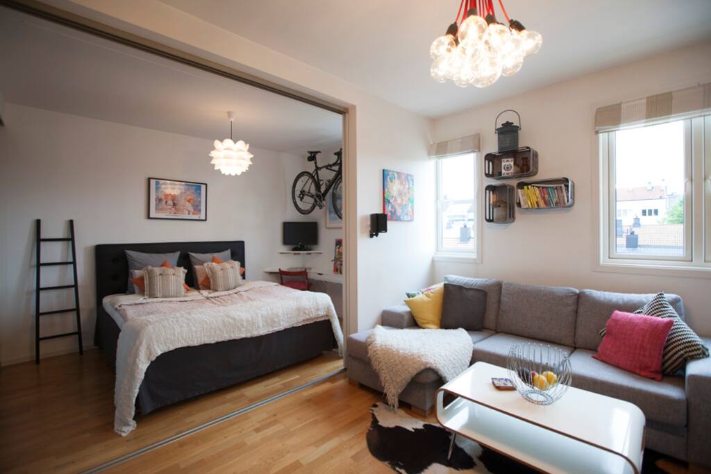 Living room towards bed room with large double bed