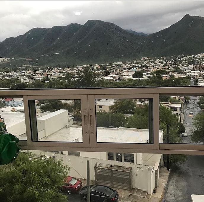 View from the master bed room on a rainy day
