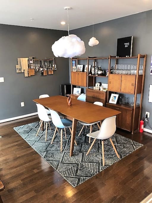 Dining area w/ "Cloud" Bluetooth speaker / music reactive light