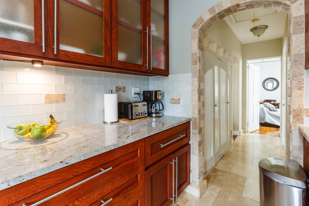 Coffee, teas, double toaster, and well stocked kitchen for convenience
