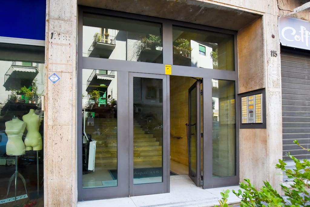 The entrance of the building