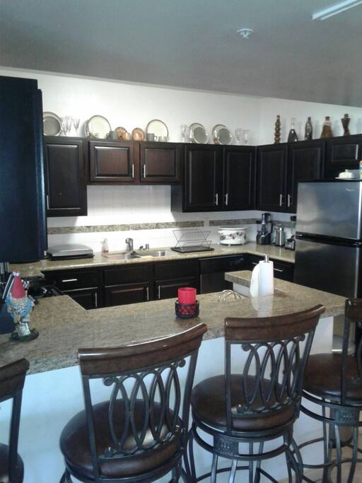kitchen area: George foreman grill, slow cooker, power pressure cooker xl, blender, coffee maker, good processor, dish washer, microwave, toaster oven, small deep fryer